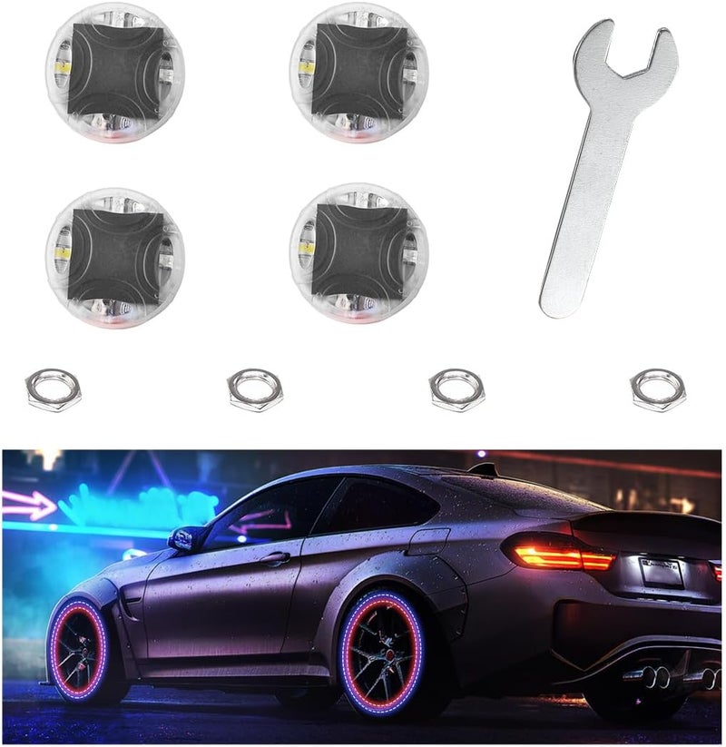 Wevdn 4 PCS Car Tire Wheel Lights, Colorful Solar LED Tire Valve Cap Lamp with Motion Sensor, Waterproof Flash Valve Stem Caps Lights for Cars, Truck, Bicycles, Motorcycles (4 PCS) - Image 1